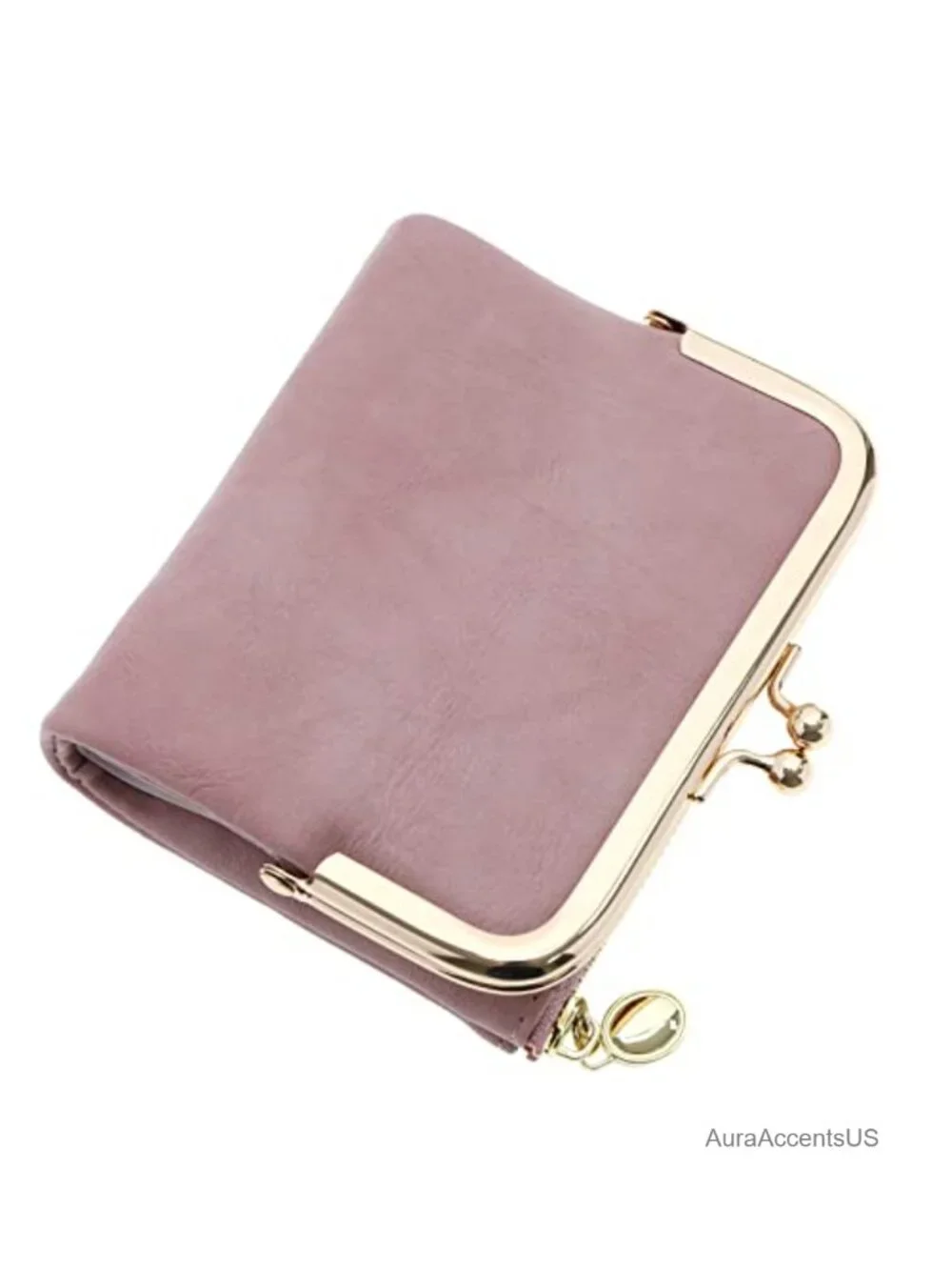 PU Leather Bifold Wallet with Zipper and Kiss Lock